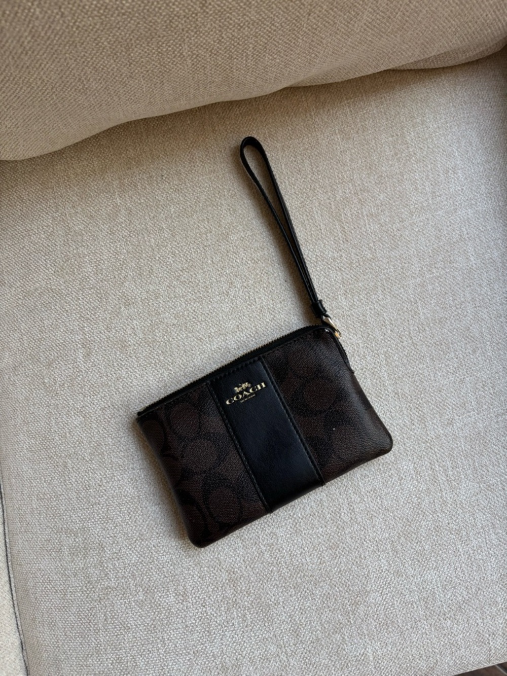 Coach Brown and Black Signature Canvas Wristlet